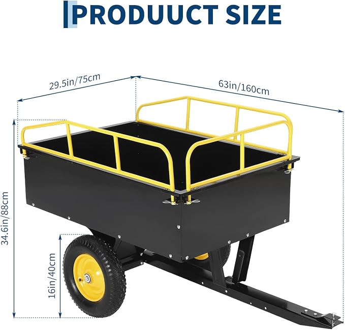 Garvee 750LB Heavy Duty Garden Dump Cart, 15 Cu ft Garden Trailer Steel Garden Cart with Removable Sides, Utility Wagon Tow Behind ATV UTV Lawn Mower Tractor, Foot Pedal Quick Dump