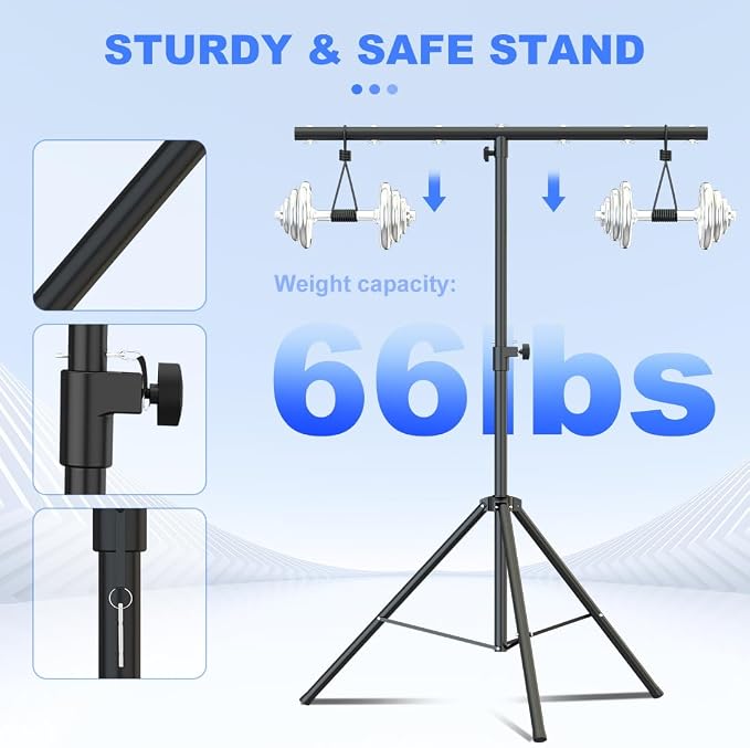 DJ Lights Stand with Round T Bar, Heavy Duty Par Can Tripod for 7 Lights Stage Light Stand Adjustable Height 55-100 Inch, DJ Lighting Suitable for Stages, Bar, Banquet, Party