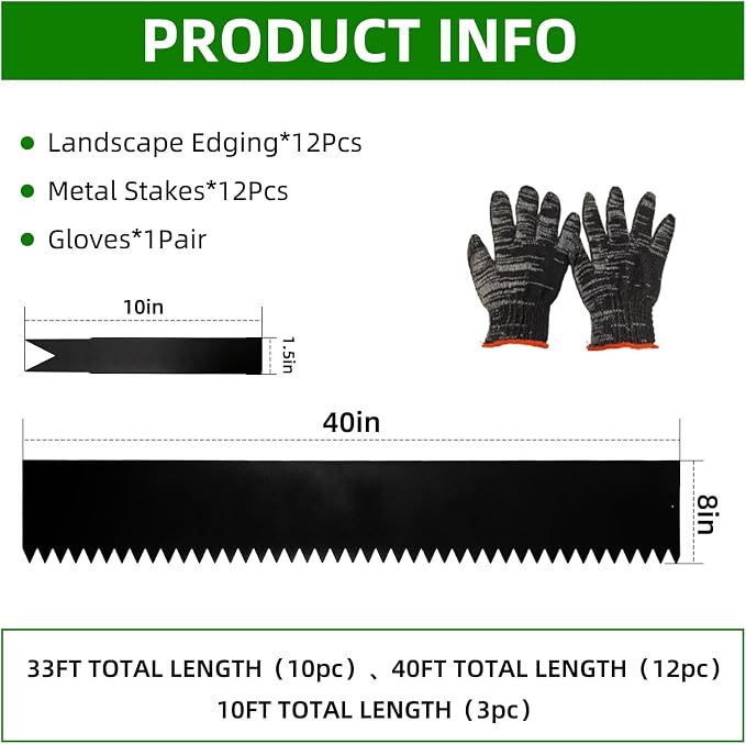 12 Pack Galvanized Steel Landscape Lawn Edging, 40" X 8" Metal Landscape Edging Border with 12 Clips, Metal Garden Edging Border, Metal Edging for Landscaping, Garden, Yard, Pathway(40Ft Total)
