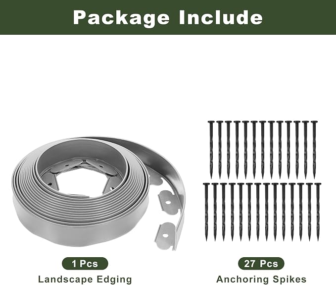 uxcell Landscape Edging, 1Pcs 30FT x 2" - Garden Edging Kit with 27 Stakes, Landscape Edging Border for Garden Lawn Flower Bed Yard Grass (Grey)
