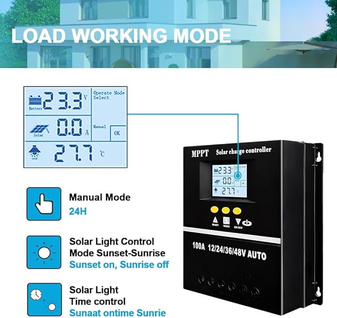 60A MPPT Solar Charge Controller 12V 24V 36V 48V LCD Display Battery Intelligent Regulator Max 100V Input Dual USB for Lead-Acid/Lithium