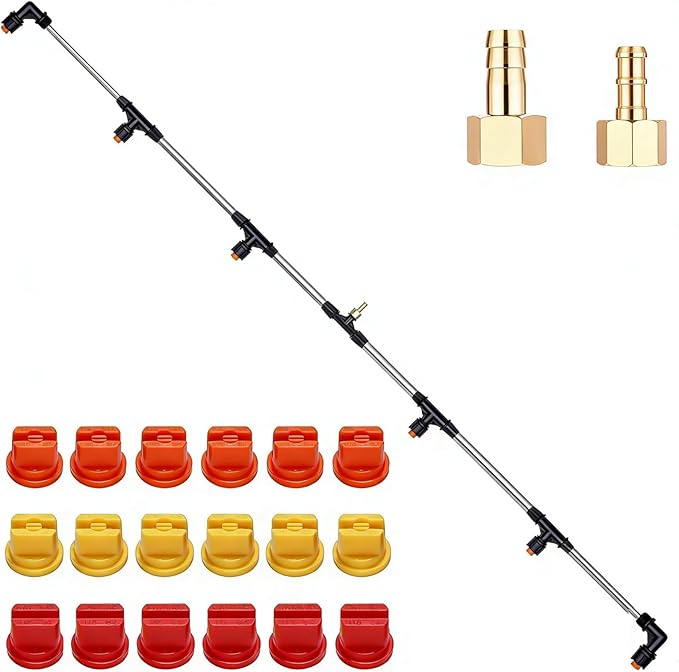 Metal 6 Nozzles Sprayer Boom Wand with 3 Flow Rate Nozzle Tips-Wide-Coverage Agricultural & Lawn Spray Attachment for Tractors/UTVs