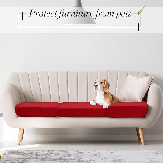 Newwiee 12 Pcs Patio Outdoor Cushion Covers Replacement Waterproof Stretch Sofa Couch Cushion Covers Washable Individual Couch Slipcovers Set Furniture Protector for Pets(20-27 Inch,Wine Red)