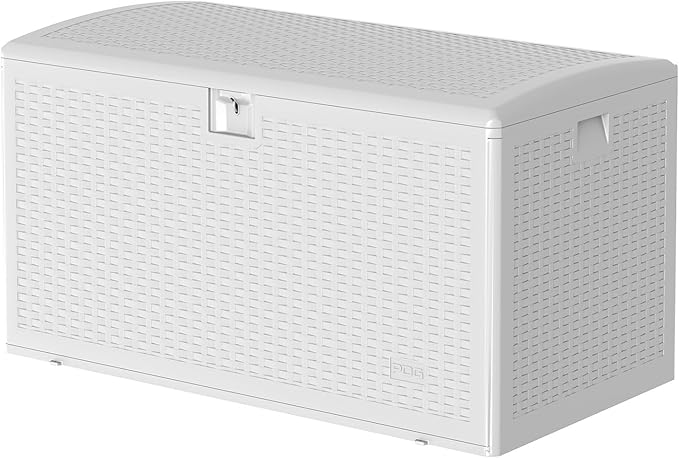 73 Gallon Waterproof Large Resin Deck Box Indoor Outdoor, Lockable Storage Container for Patio Furniture Cushions, Throw Pillows, Garden Tools, and Pool Floats, White 44.5"L * 21.1"W * 22"H