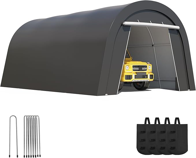Domed Carport with 4 Cloth Bags, 13' x 20' Portable Garage with 2 Roll-up Doors, All-Weather Storage Shelter Shed for Cars, Truck, or Garden Tools