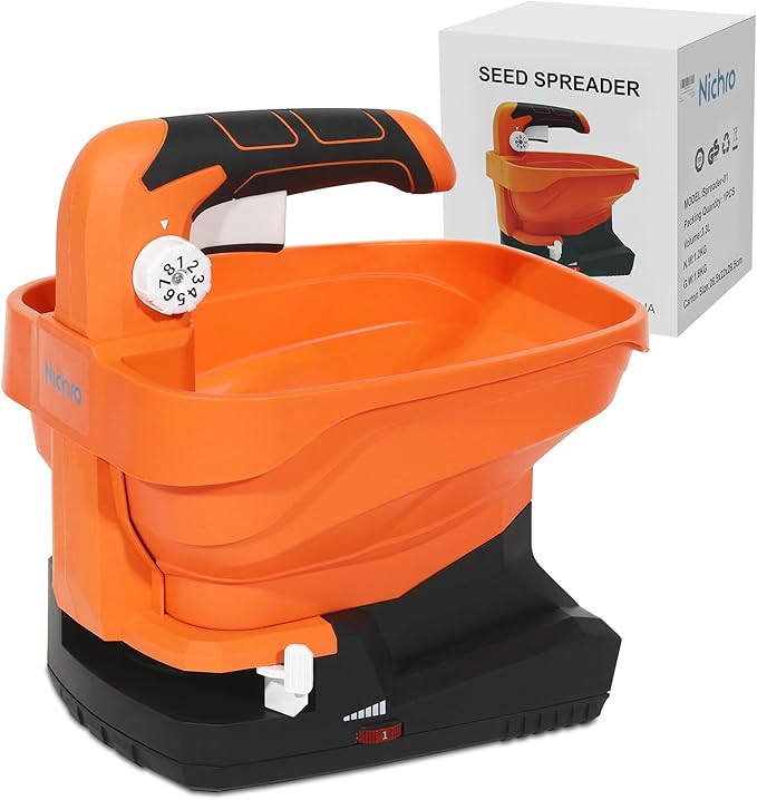 Electric Seed & Fertilizer Spreader, Type-C Rechargeable Handheld Lawn & Salt Spreader, 6 Speeds & 8 Flow Settings, 3.3L Capacity, 16.5 ft Wide Spread for Grass Seed & Ice Melt (Battery Included)
