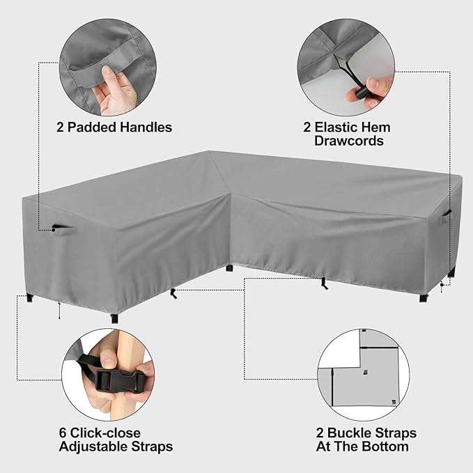 PureFit Outdoor Sectional Sofa Cover Waterproof L Shaped Patio Furniture Covers for Deck, Lawn and Backyard, 104”x83” Right Facing, Gray