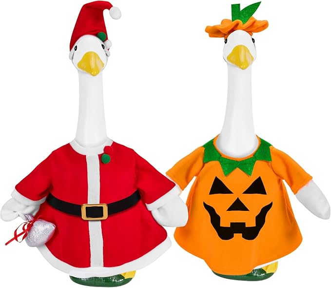 2 Sets Holiday Porch Goose Outfits for Thanksgiving and Christmas,23" Porch Goose Clothes for Patio Yard Lawn Decor