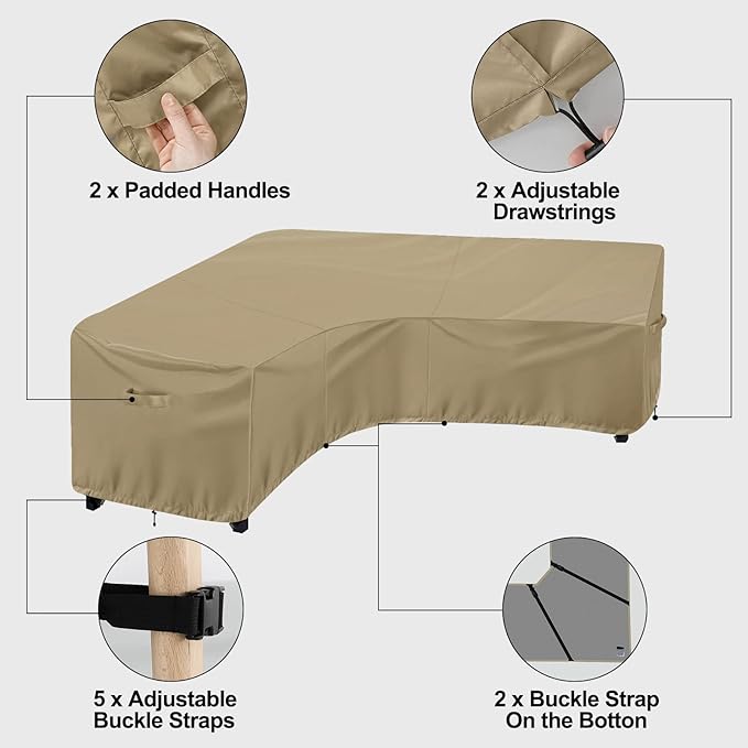 OutdoorLines Waterproof Outdoor Patio Sectional Cover - UV Resistant & Windproof V-Shaped Patio Furniture Covers for Deck, Lawn and Backyard, 420D Heavy Duty Couch Cover 118" L (on Each Side) Camel