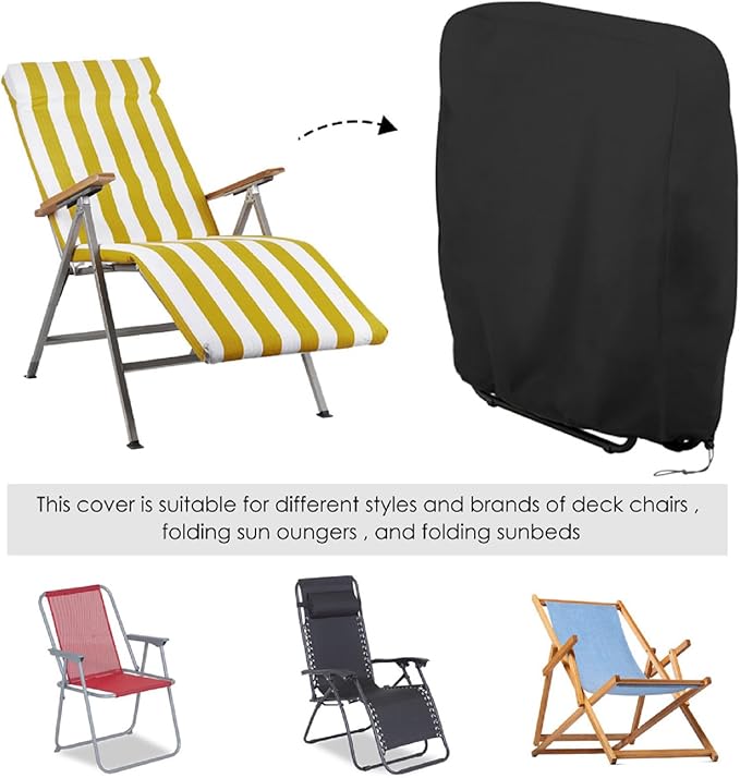 Zero Gravity Chair Covers 2 PCS, Outdoor Zero Gravity Folding Patio Chair Covers Waterproof Dustproof Gravity Chair Cover with Storage Bag(32.3" W x 7.9" D x 36.6" H) (Black)