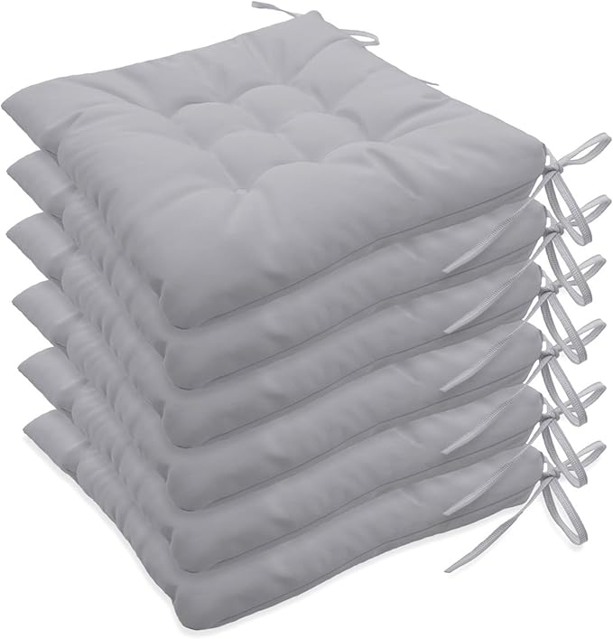 Outdoor Indoor Tufted Chair Cushions, Seat Cushions with Ties, Chair Pads Waterproof for Porch Kitchen Office Garden Pale Gray 16" x 16", Set of 6