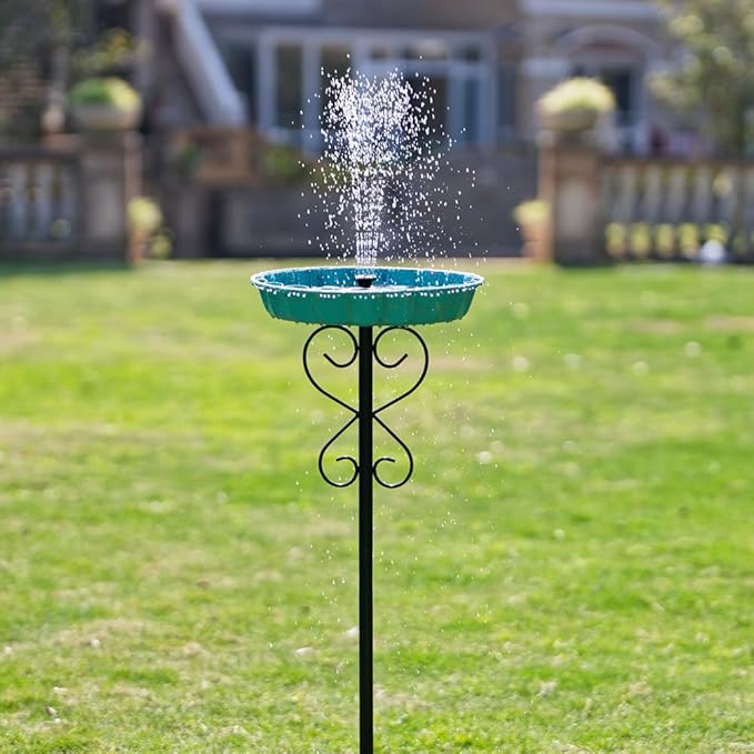 Metal Bird Bath for Outside,Cyan Bird Baths & Feeder with Hummingbird Pattern Metal Disc 5-Pronged Base Stakes for Outdoors,Birdbath for Garden,Patio,Lawn Decor