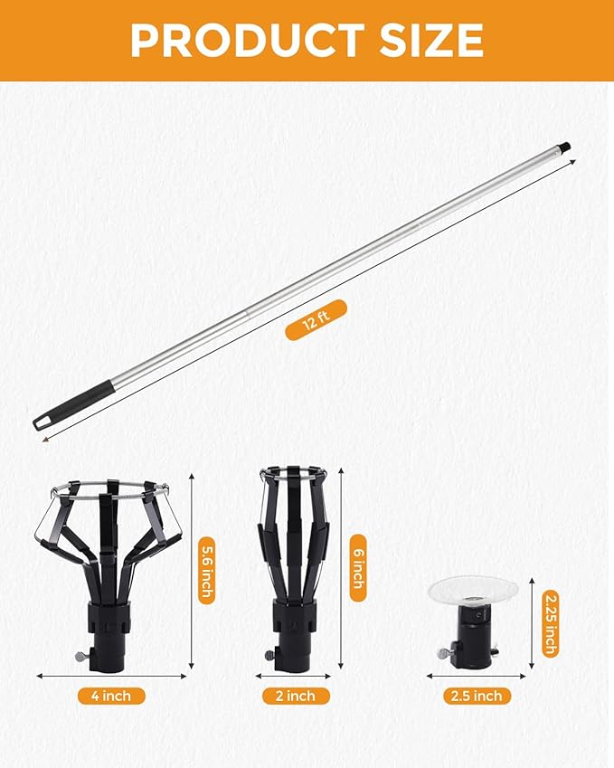 Upgraded 12FT Light Bulb Changer for High Ceilings, High Reach Light Bulb Removal Tool with Baskets and Suction Cup and Pole Extension for Recessed Lights and Standard Bulbs