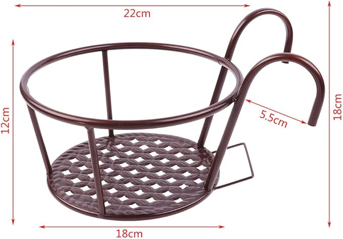 Hanging Railing Planters Baskets Art Hanging Flower Stands Balcony Flower Pot Holders Plant Iron Racks Fence Metal Potted Stand Mounted Balcony Round Plant Basket Shelf Container Box,Garden Steel Pots