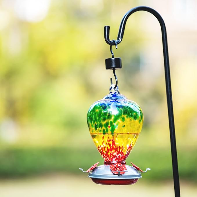 Hummingbird Feeders, 34OZ Hand Blown Glass Hummingbird Feeder for Outdoors Hanging with Ant MoatHooks, Perfect for Gardening Yard Patio Decor Gifts (Rainbow) | LaElvish Garden Hummingbird Feeders, 34OZ Hand Blown Glass Hummingbird Feeder for Outdoors H...