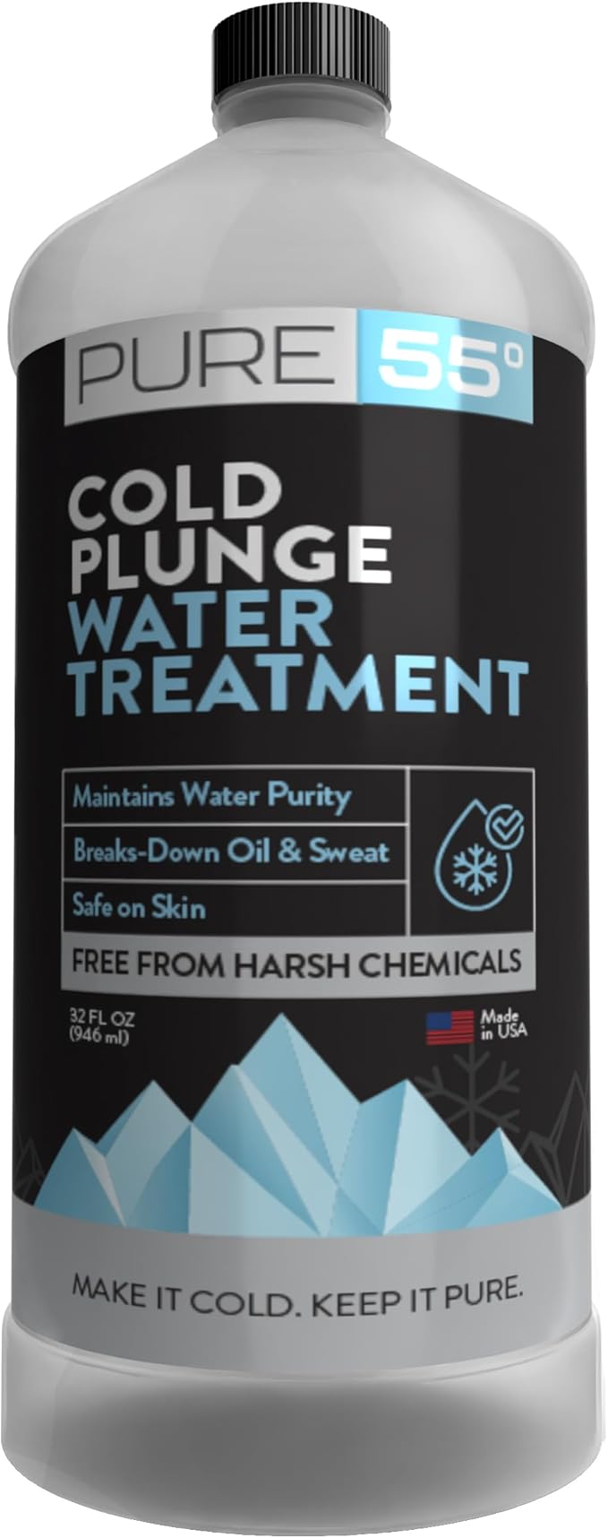 3in1 Cold Plunge Water Treatment, Weekly Natural Ice Plunge Stabilizer & Clarifier, Harsh Chemical Free, Fight Scum & Odors for Clear Waters - Pure55 Made in the USA (32 Fl Oz)