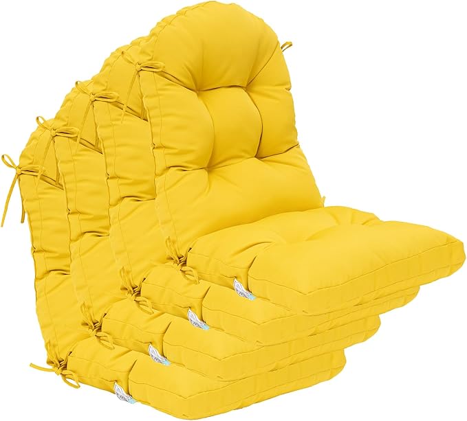 QILLOWAY Outdoor High Back Chair Cushion for Adirondack, All Weather Rocking Chair Cushions Thick Padded Replacement for Patio Furniture Set of 4,Yellow