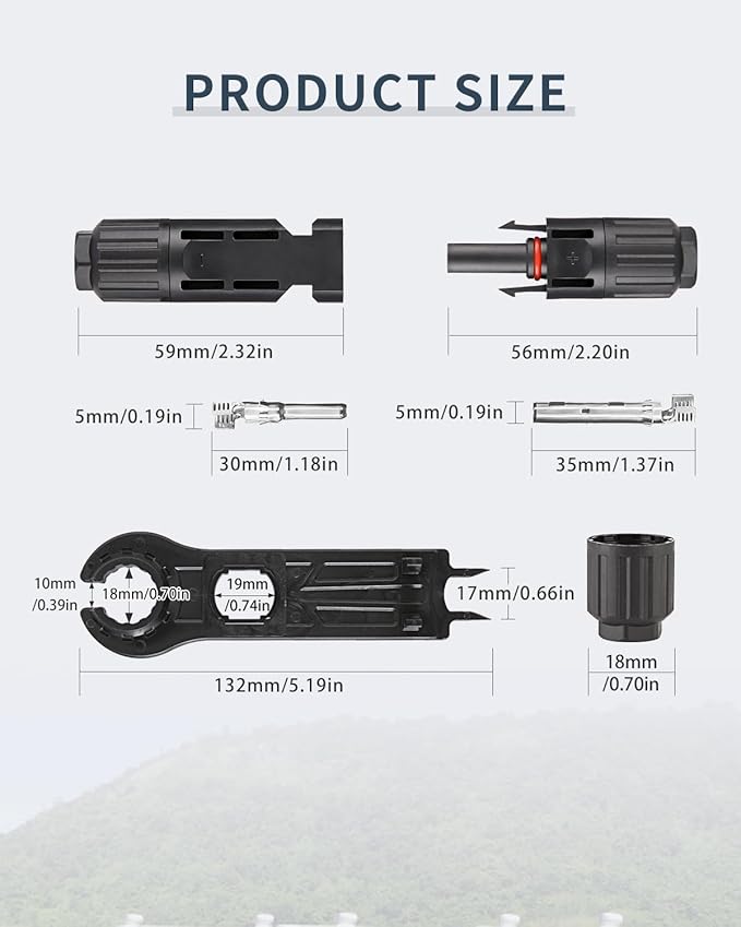 VOU 5Pairs(10AWG) DC Solar photovoltaic PV Connector with Spanners 1000V35A IP68 Waterproof Solar Panel Cable Connectors Kit for Cable 2.5/4/6mm2…