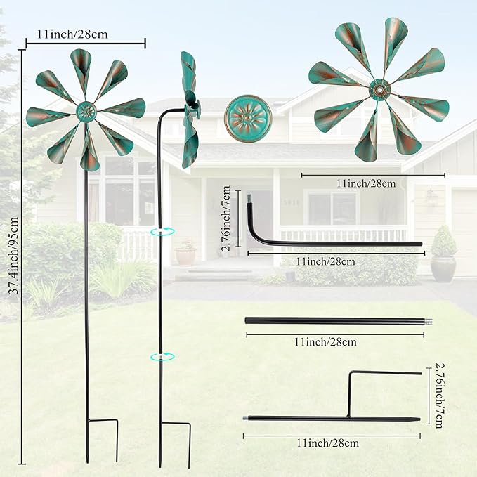DREAMYSOUL 2 Pack Wind Spinners Outdoor, 10" Dia Metal Pinwheels for Yard and Garden, Kinetic Wind Sculptures & Spinner Outside (Bronze)