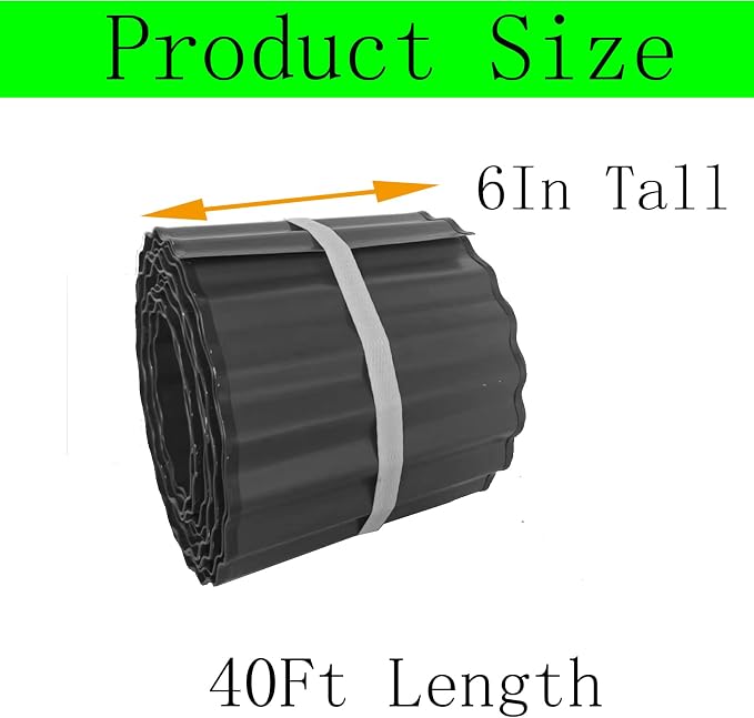 Metal Landscape Edging Border,6 inch × 40 feet Corrugated Garden Edging for Flower Bed,Lawn (Black, 6 Inch × 40FT)