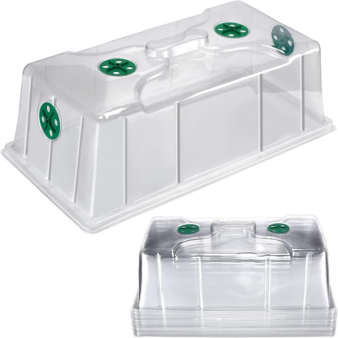 Foaincore 10 Packs 7'' Tall Humidity Vented Domes 1020 Flat Trays Cover Clear Plastic Greenhouse Grow Tray Covers Propagation Seed Cloning Kit for Plants Seed Starting Germination