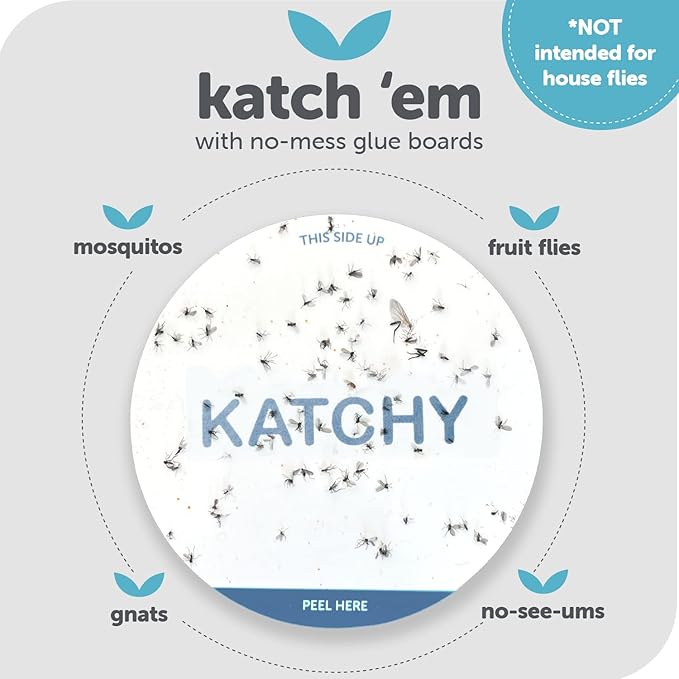 Katchy Original and Midnight Glue Board Refills (24 Pack) – Catcher & Killer for Mosquito, Gnat, Moth & Fruit Fly – Indoor Flying Insect Trap Glue Board Refills – Non-Zapper Traps for Buzz-Free Home