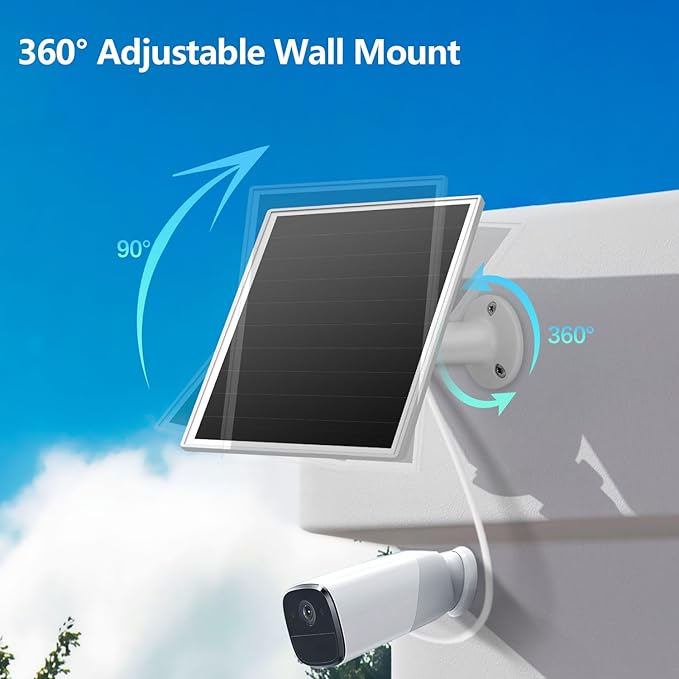 6W Solar Panel for Outdoor Security Camera with Micro USB & USB - C Port, Solar Panel Charger for Battery Camera, Fits Wyze/Reolink DC 5V Output, IP65/360° Adjustable, 9.8ft Cable, Fast Charging