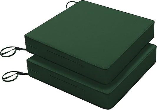 Favoyard Patio Chair Cushions 24 x 24 x 4 Inch Waterproof Outdoor Seat Cushions for Patio Furniture 3-Year Color Fastness Garden Sofa Couch Chair Pads with Handle & Adjustable Straps Set of 2, Green