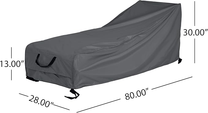 Christopher Knight Home Rowly Patio Chaise Lounge Chair Cover, Water-Resistant Outdoor Chaise Lounge Cover, Fabric Patio Furniture Cover, UV-Resistant Outdoor Lounger Cover, Dark Gray
