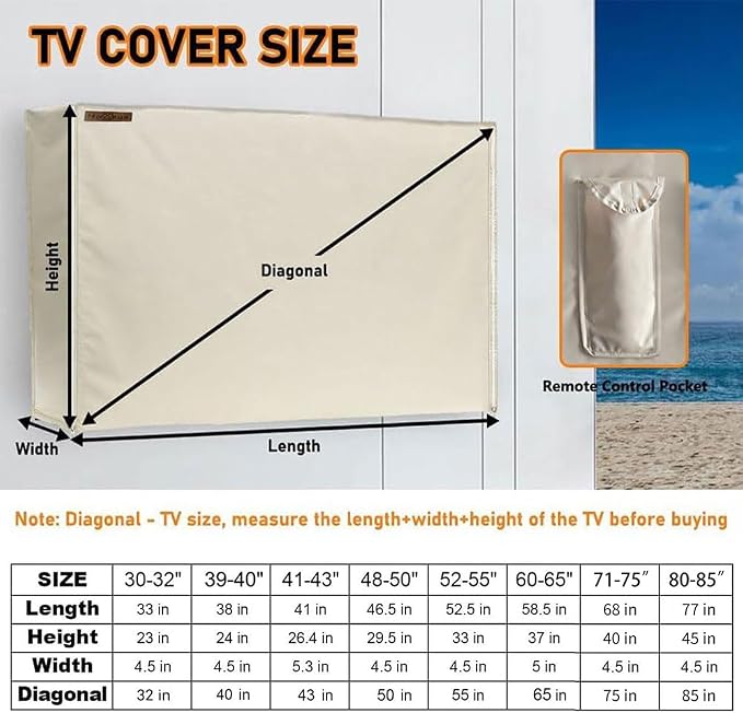 HOMEYA Outdoor TV Cover 52-55 Inch with Clear Scratch Resistant Front Flap+Outdoor TV Cover 52-55 Inches, 600D Weatherproof & Waterproof TV Screen Protector, Fits Most TV Mounts Stands with Remote