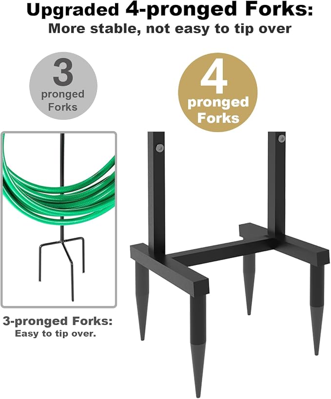 Artigarden Outdoor Garden Hose Holder Freestanding with Brass Faucet And 4 Spikes, Heavy Duty Metal Water Hose Reel Stand Hanger Rack Organizer Holds Storage 150ft Hose for Outside Yard Lawn, Black
