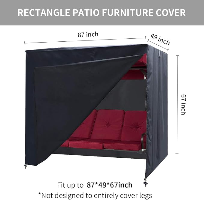 Outdoor Swing Cover 3 Triple Seater Hammock Cover Garden Swing Cover Garden Hammock Glider Chair Cover Patio Furniture Cover UV Resistant Swing Canopy Cover All Weather Protection(87*49*67inch)Black