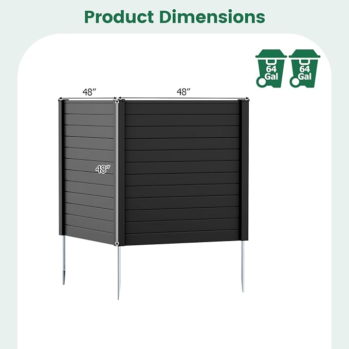 HAPPYGRILL Air Conditioner Fence, 2 Panels Outdoor Privacy Fence Screen w/3 Stakes, 48”W x 48”H PP Pool Equipment Enclosure Trash Can Screen, Decorative Garden Fences for AC Unit Patio Lawn, Black