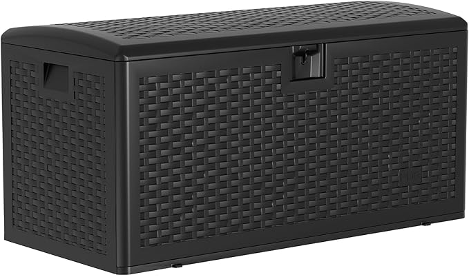 99 Gallon Waterproof Large Resin Deck Box Indoor Outdoor, Lockable Storage Container for Patio Furniture Cushions, Throw Pillows, Garden Tools, and Pool Floats Brown 50" L x 26" W x 25" H