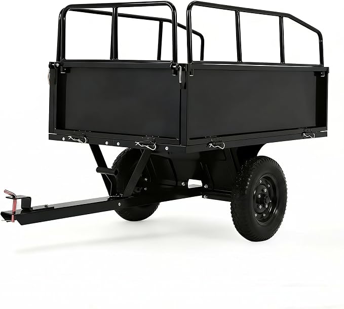Heavy Duty ATV Trailer Steel Dump Cart, 750 lbs 17 Cubic Feet, Garden Utility Trailer Yard Trailers with Removable Sides for Riding Lawn Mower Tractor