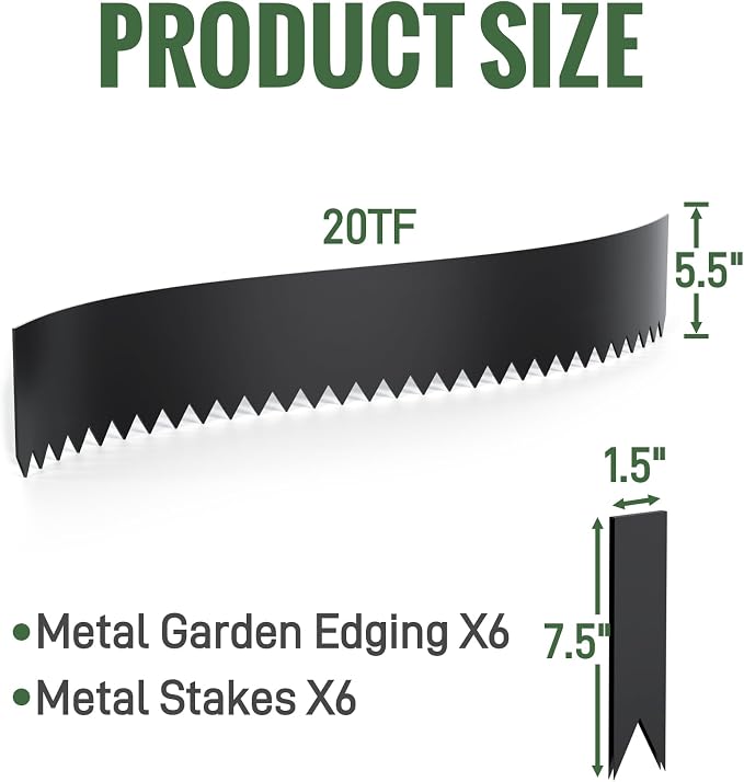 20ft Black Metal Landscape Edging 5.5 in Steel Garden Border No Dig Hammer in Lawn Edging Kit with 6 Panels and 6 Clamps for Yard Flower Bed Pathway