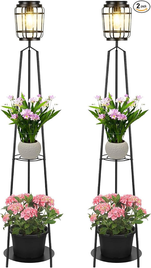 TOWPONICS 2-Pack 52.4'' Solar Lights Outdoor with Plant Stands, Solar Floor Lamp with Planter & LED Edison Bulbs, Patio Lights Outdoor Waterproof Garden Decor, Yard Porch Balcony Decoration
