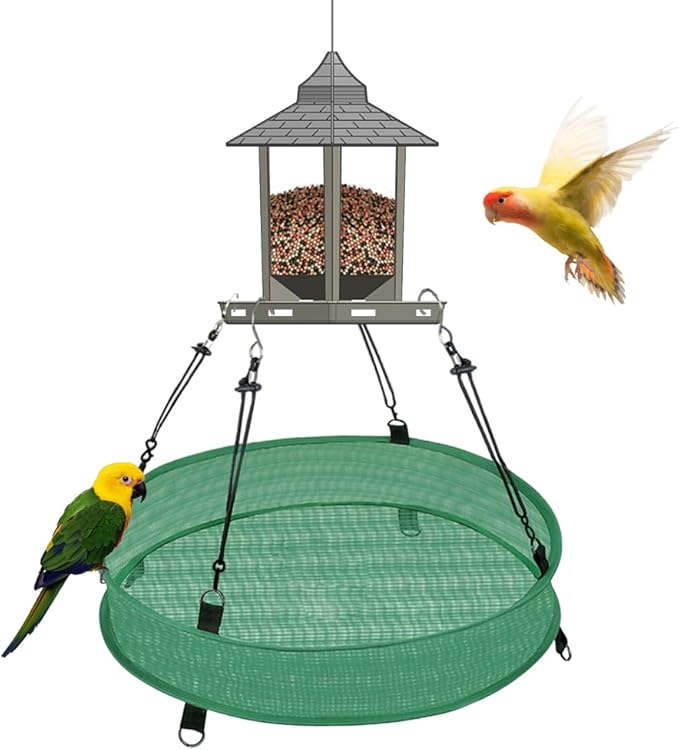 Bird Seed Catcher Trays – 20" Diameter x 4" High, Green Spill Guard Platform for Bird Feeders, Outdoor Feeder Accessory