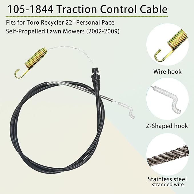 105-1844 Traction Control Cable,for Toro 22in Personal Pace Rear Wheel Drive Self Propelled Lawn Mowers & Lawn-Boy Silver Series Mowers Replaces 105-1844 Traction Drive Cable