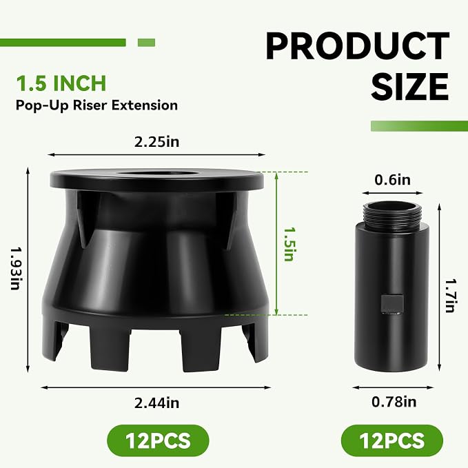 1.5" Pop-Up Sprinkler Riser Extension - 12 Pcs Stackable Irrigation Adapter Enhanced Sprinkler Riser Height & Precision for Pop-Up Sprinkler Alignment - Lawn Sprinkler Riser Extension Component
