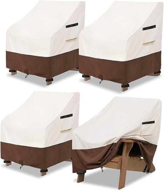 Adirondack Chair Cover 4 Pack,Waterproof Heavy Duty Patio Furniture Covers,Patio Adirondack Chair Covers for Outdoor Chairs(35 W x 37 D x 36 H inches) Beige & Brown