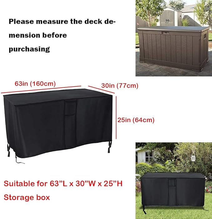 Deck Box Cover Fit for Keter Westwood 150 Gallon Resin Large Deck Box, Patio Furniture Cushion Storage Box Cover Waterproof Dustproof for Outdoor Storage Box- 63” Lx 30”W x 25”H