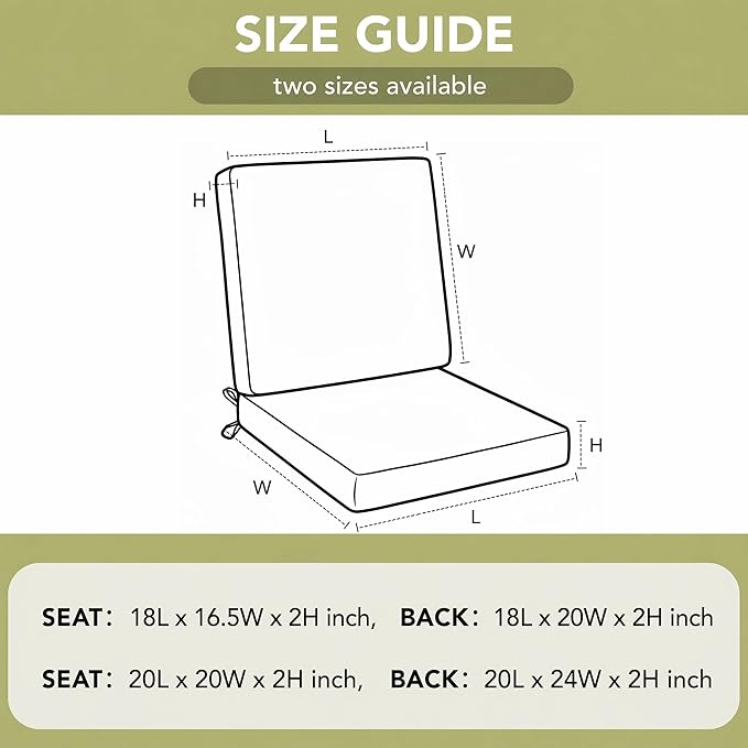 Outdoor Chair Cushions 20x20, Water-Resistant & Fade-Resistant, Patio Furniture Lawn Dining Chair Seat Replacement with High Back, Ties Zipper, Removable Cover, Set of 6, Black