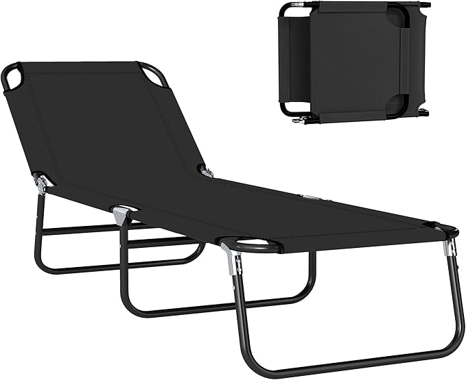 Outsunny Folding Chaise Lounge Pool Chairs, Outdoor Sun Tanning Chairs with 5-Level Reclining Back, Steel Frame for Beach, Yard, Patio, Black