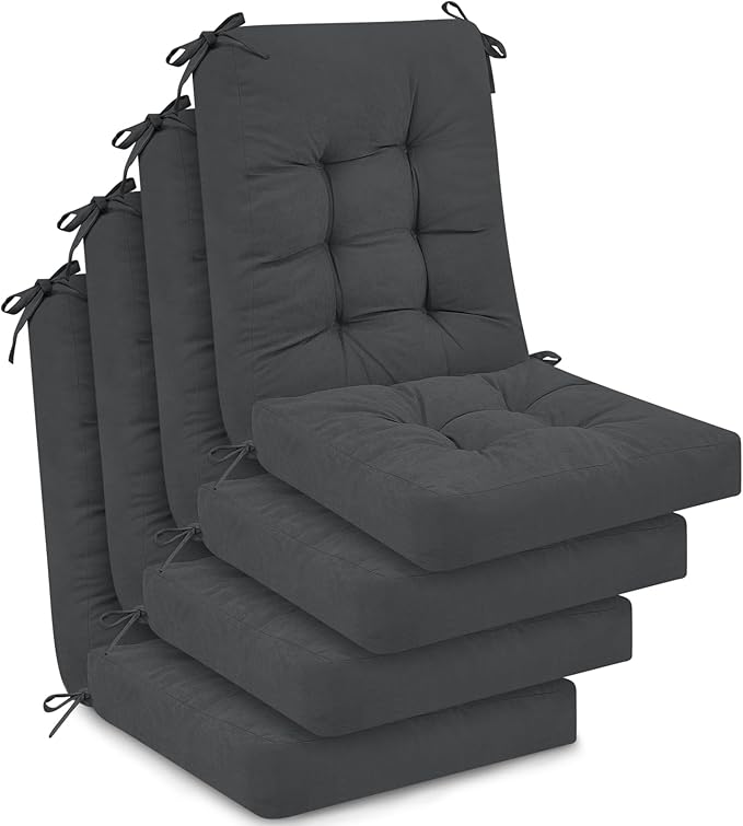 Juexica 4 Sets Outdoor Patio Chair Cushions Seat High Back Tufted Pillow Replacement Rocking Chair Cushions Pads for Patio Summer Seasonal Indoor Home Office (Dark Gray)