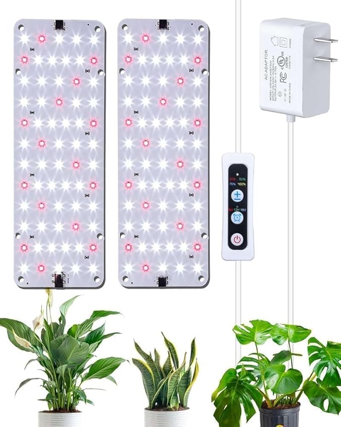 DOMMIA Panel Grow Light for Indoor Plants, 20W Ultra-Thin Full Spectrum LED Grow Light for Shelf & Cabinet, Dimmable with 6/12/16H Timer, Cold White, 2-Pack