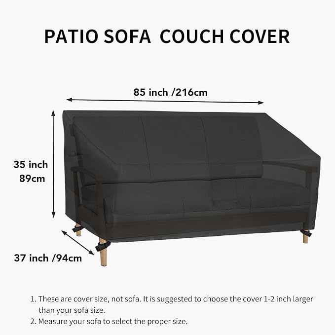 Easy-Going Heavy Duty Outdoor Bench Couch Cover, Waterproof Windproof Patio Furniture Sofa Cover with Air Vent (85Wx37Dx35H inch, Black)