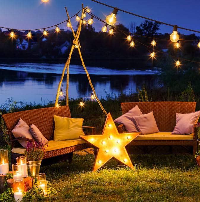 Larkvue 25FT Solar String Lights Outdoor with Remote, Waterproof Dimmable 3 Modes Patio Lights with 10+1 LED Shatterproof G40 Bulbs for Wedding-Brown