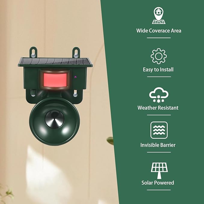 2026 New Solar Ultrasonic Bird Repellent Devices Bird Repeller Outdoor Motion Activated Bird Deterrents for Outside Pigeon Repellent Woodpecker Goose Deterrent for Rooftops Balconies Porch Patio