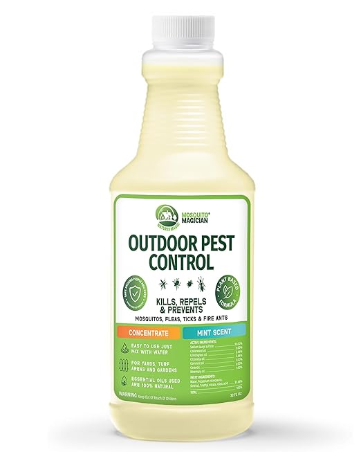 Mosquito Magician Liquid Concentrate – Kills Mosquitoes, Fleas & Fire Ants, Repels and Prevents Ticks – Essential Oil Yard Treatment Spray – Use with Sprayers, Foggers & Misting Systems – 32 oz, Mint